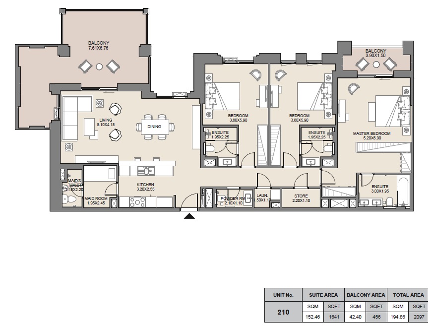Meraas MJL Jadeel 3 Beds Layout