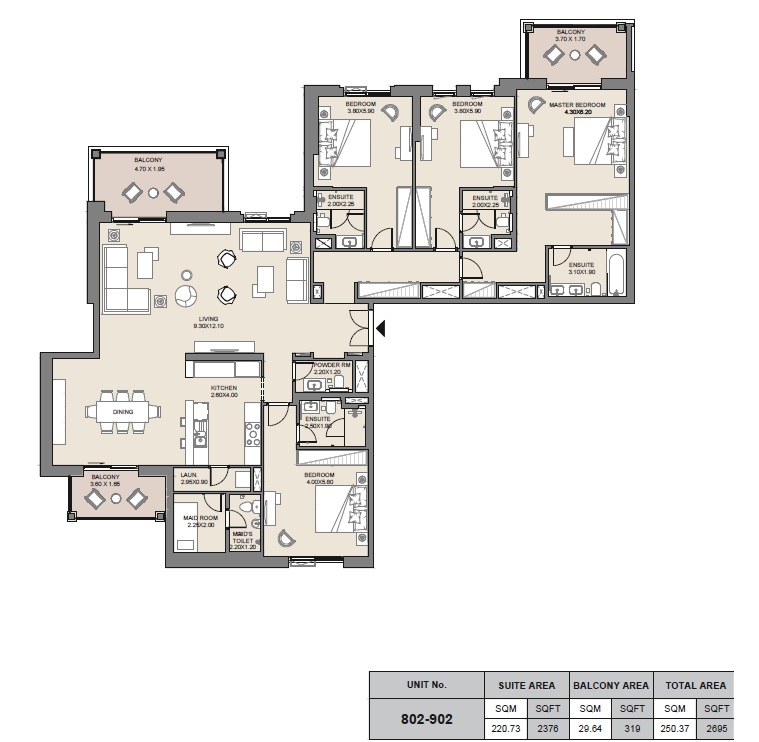 Meraas MJL Jadeel 4 Beds Layout
