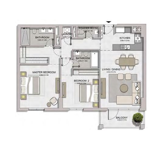 Meraas Port De la Mer 2 Beds Layout