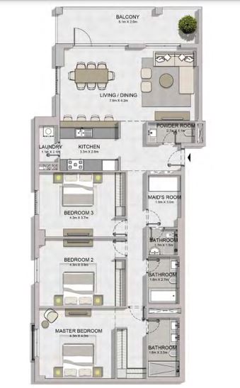 Meraas Port De la Mer 3 Beds Layout