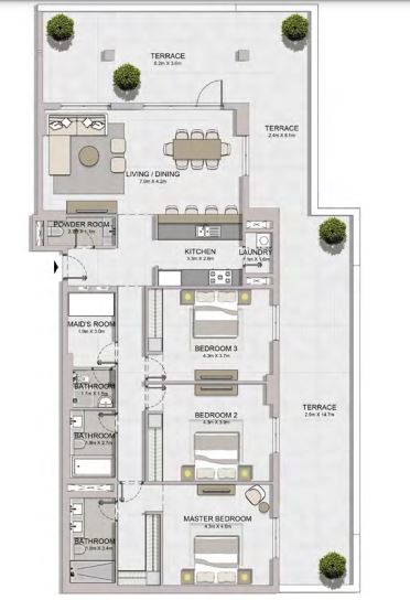 Meraas Port De la Mer 3 Beds Layout