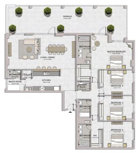 Meraas Port De la Mer 4 Beds Layout