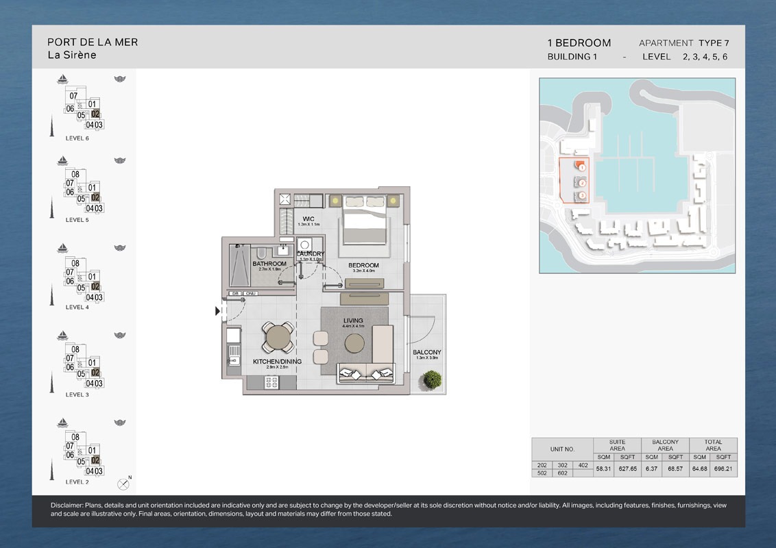 Meraas Port de La Mer Le Soleil 1 Bed Layout
