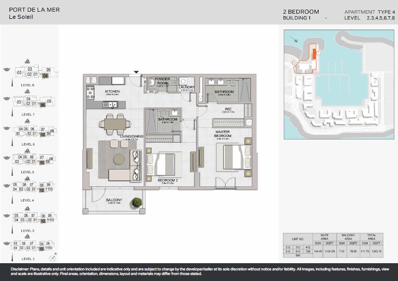 Meraas Port de La Mer Le Soleil 2 Beds Layout