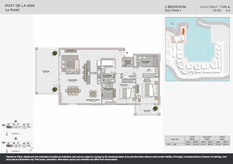 Meraas Port de La Mer Le Soleil 2 Beds Layout