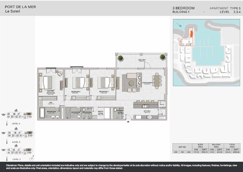 Meraas Port de La Mer Le Soleil 3 Beds Layout