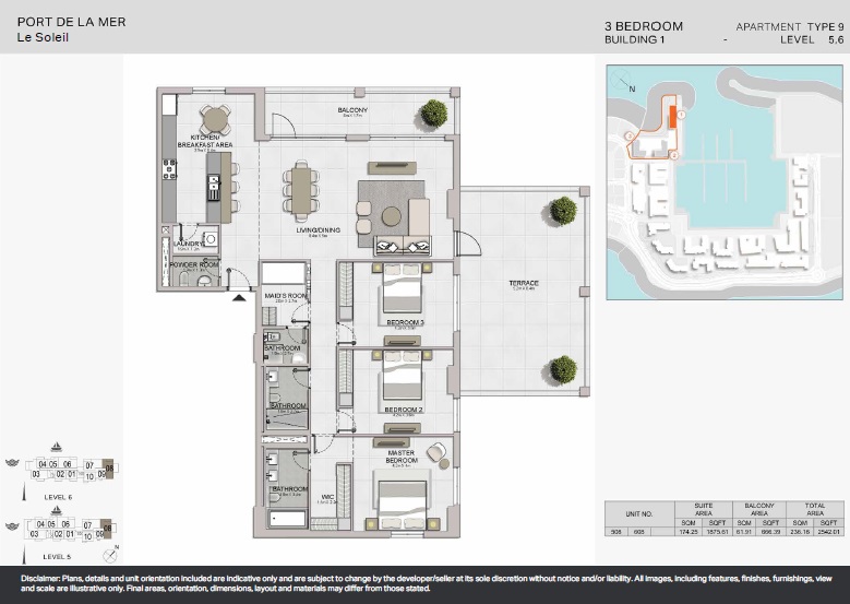 Meraas Port de La Mer Le Soleil 3 Beds Layout