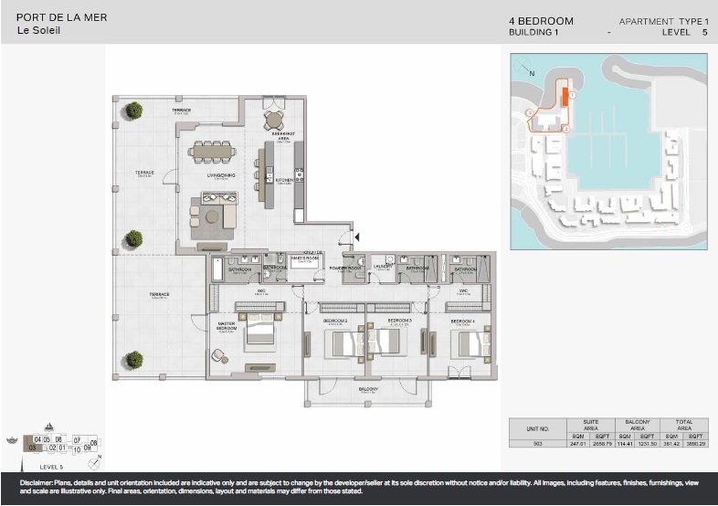 Meraas Port de La Mer Le Soleil 4 Beds Layout
