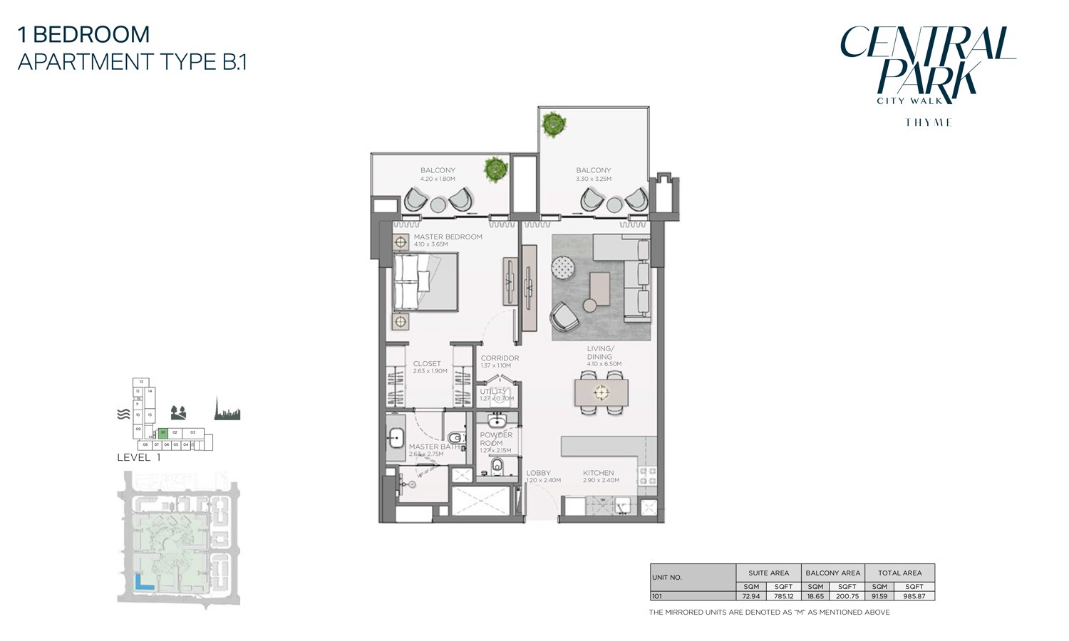 1 Bed 986 Sq. Ft. Apartment in Meraas Thyme Central Park