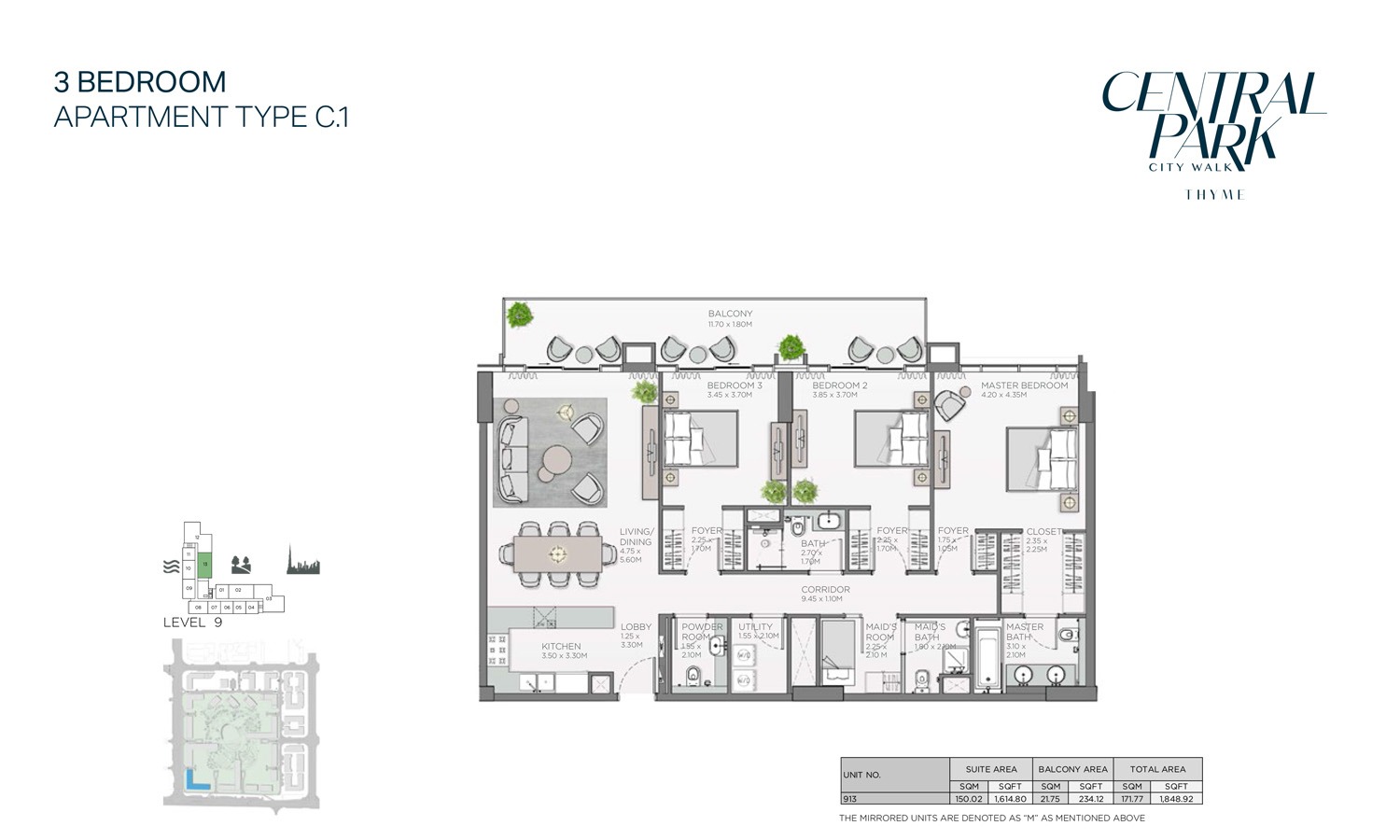 3 Beds 1849 Sq. Ft. Apartment in Meraas Thyme Central Park