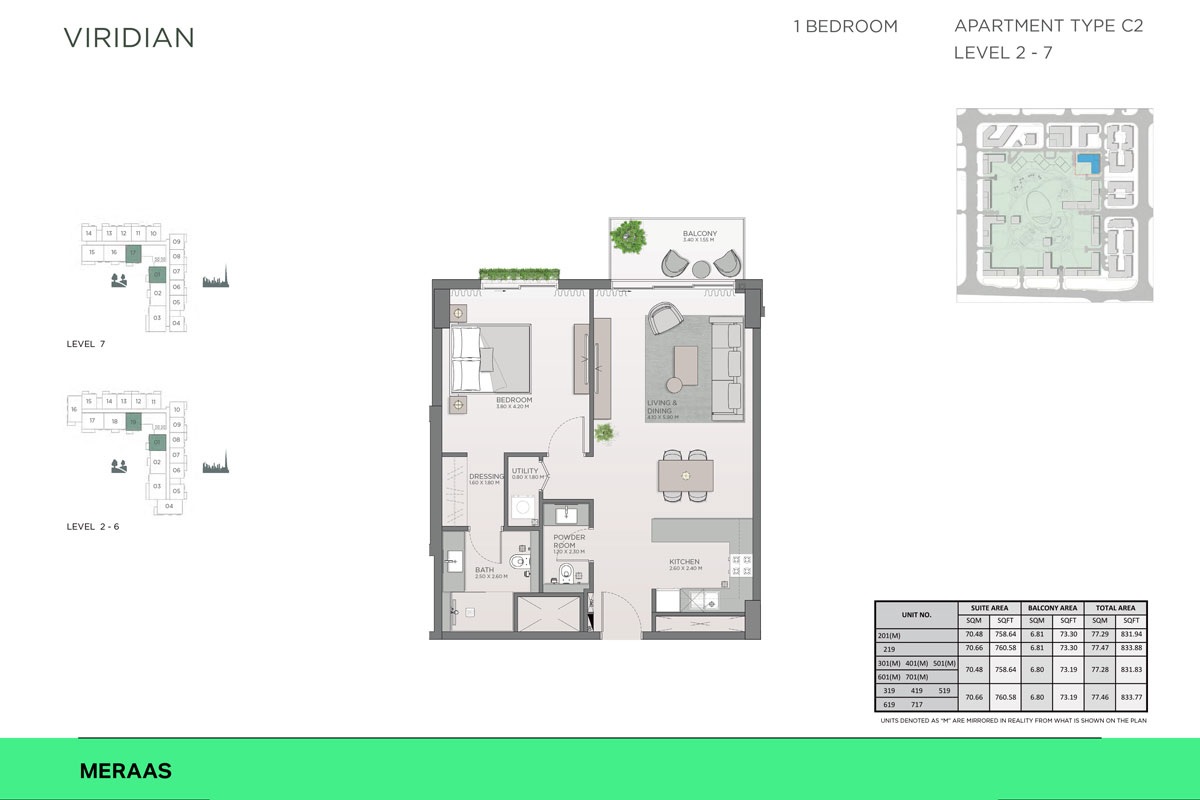 Meraas Viridian Residences 1 Bed Layout
