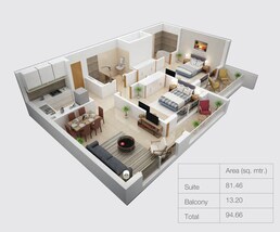 2 Beds 1018 Sq. Ft. Apartment in Meraki Genesis Residences
