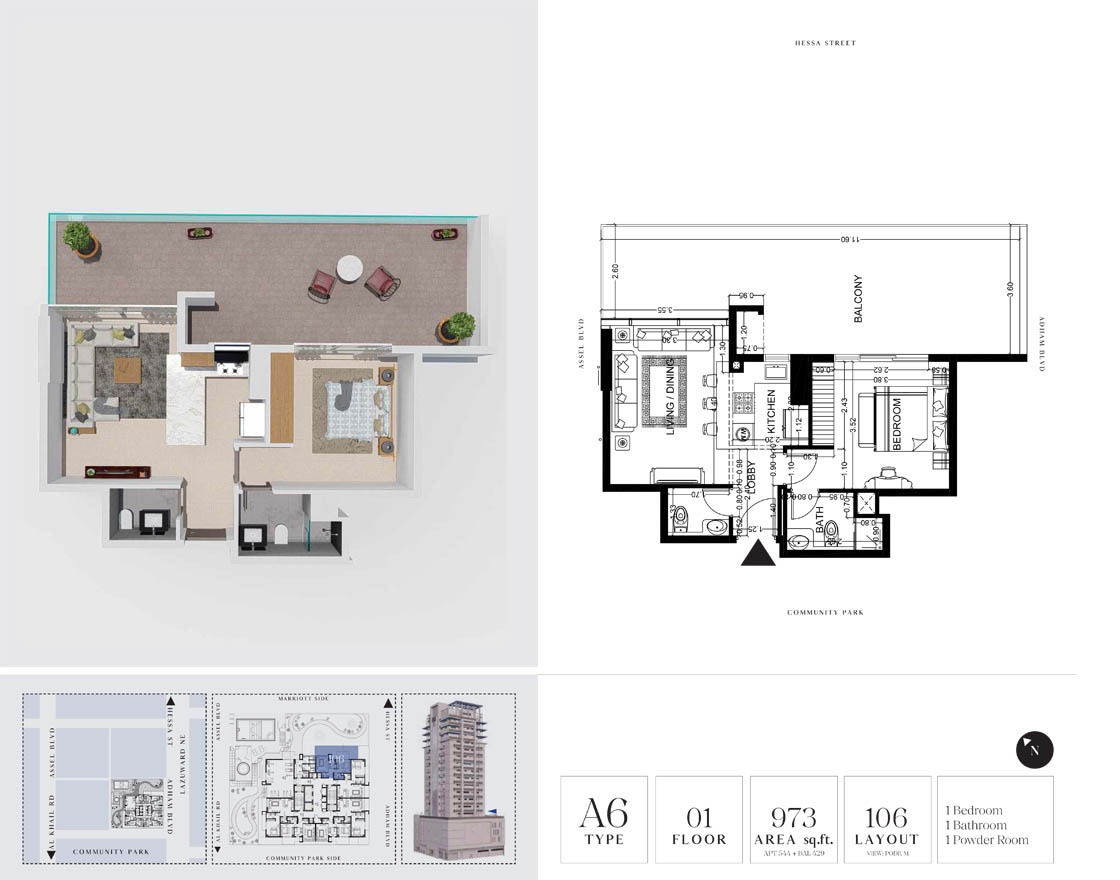 Meteora 7 Park Central 1 Bed Layout