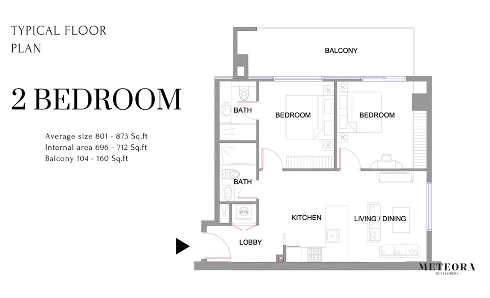Meteora Park Boulevard 2 Beds Layout