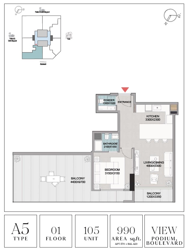 Meteora Vita Grande 1 Bed Layout