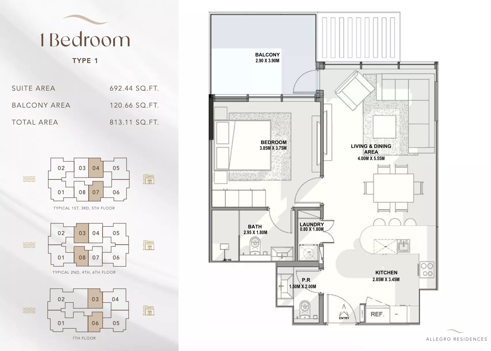 Mill Allegro Residences 1 Bed Layout