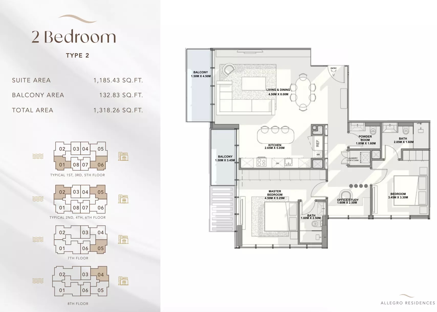 Mill Allegro Residences 2 Beds Layout