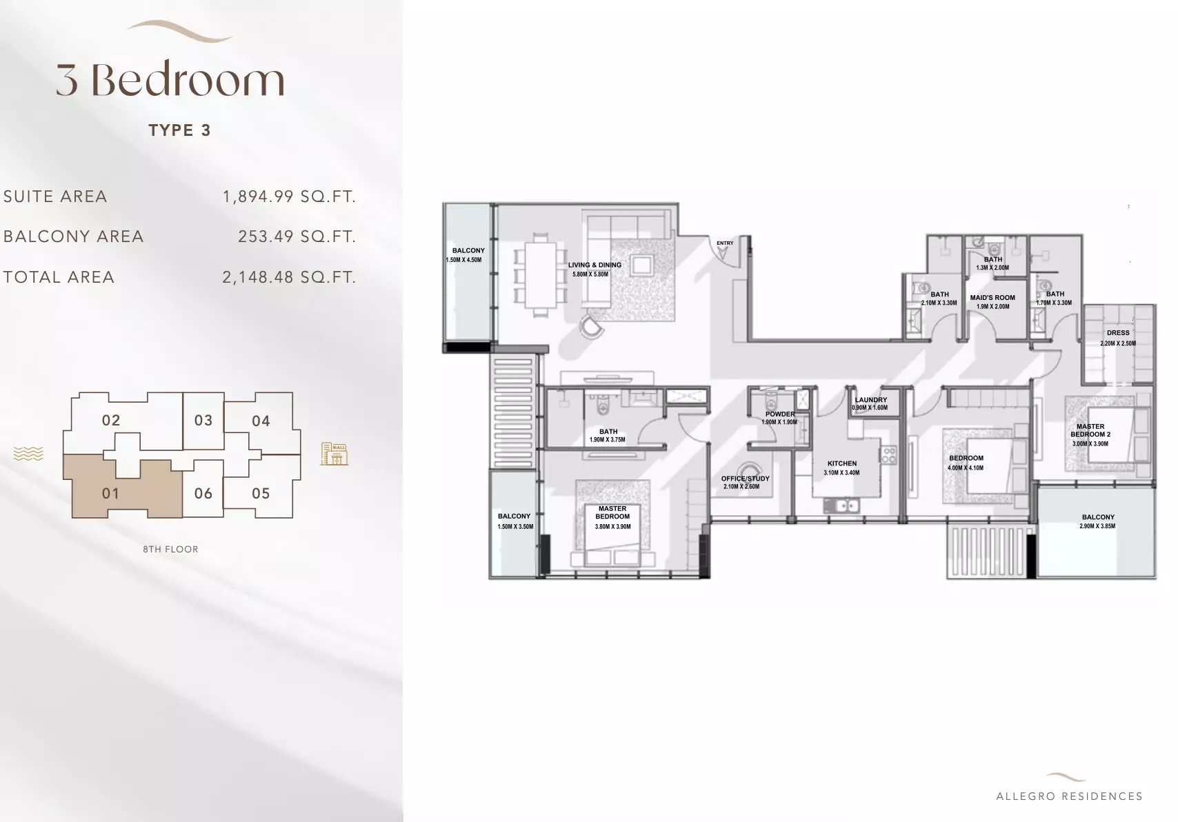 Mill Allegro Residences 3 Beds Layout