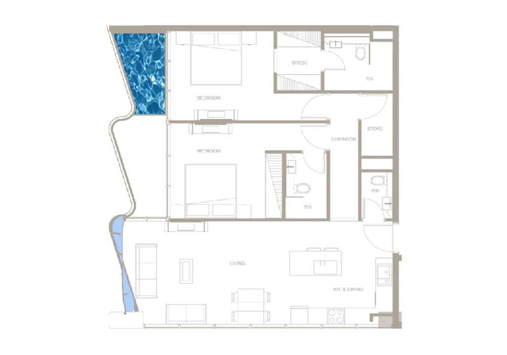 MS Iluka Residences 2 Beds Layout