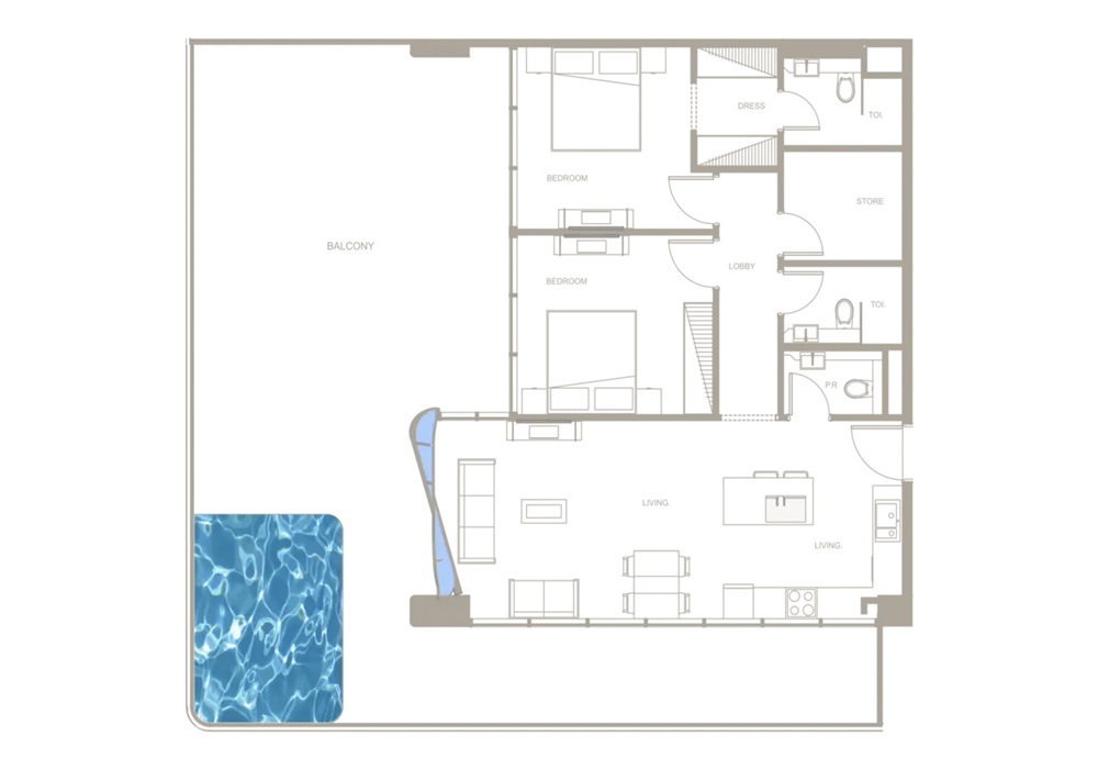MS Iluka Residences 2 Beds Layout