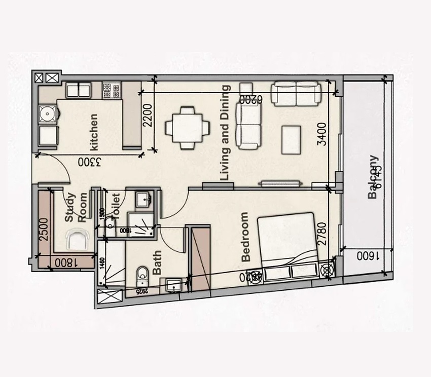 Myra Avanos 1 Bed Layout