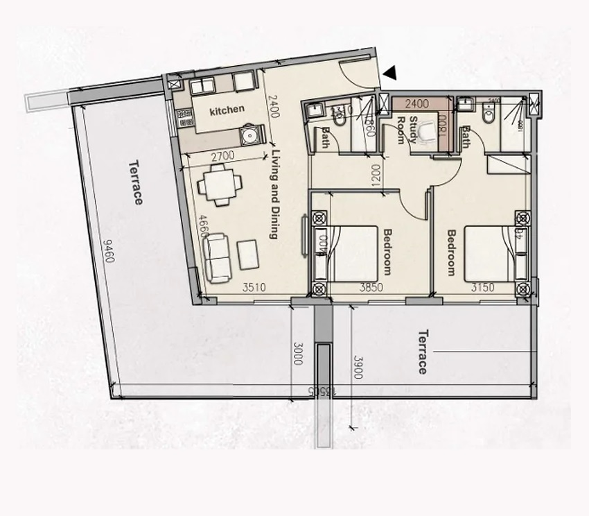 Myra Avanos 2 Beds Layout