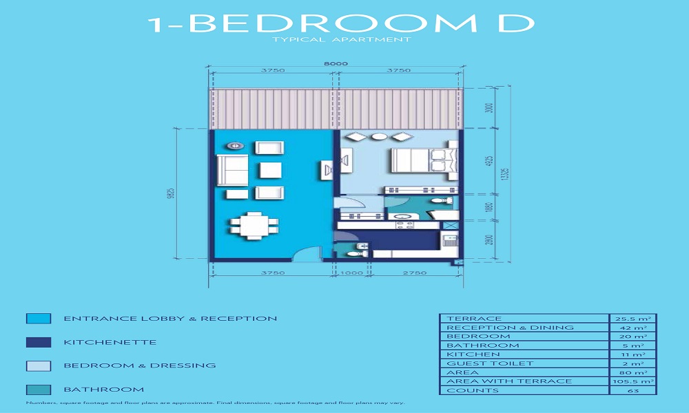 Nakheel Azura Residences 1 Bed Layout