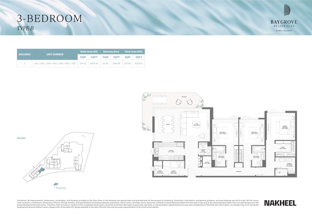 3 Beds 2120 Sq. Ft. Apartment in Nakheel Bay Grove Residences