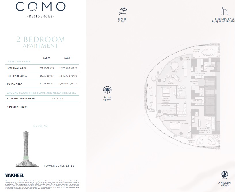 Nakheel Como Residences 2 Beds Layout