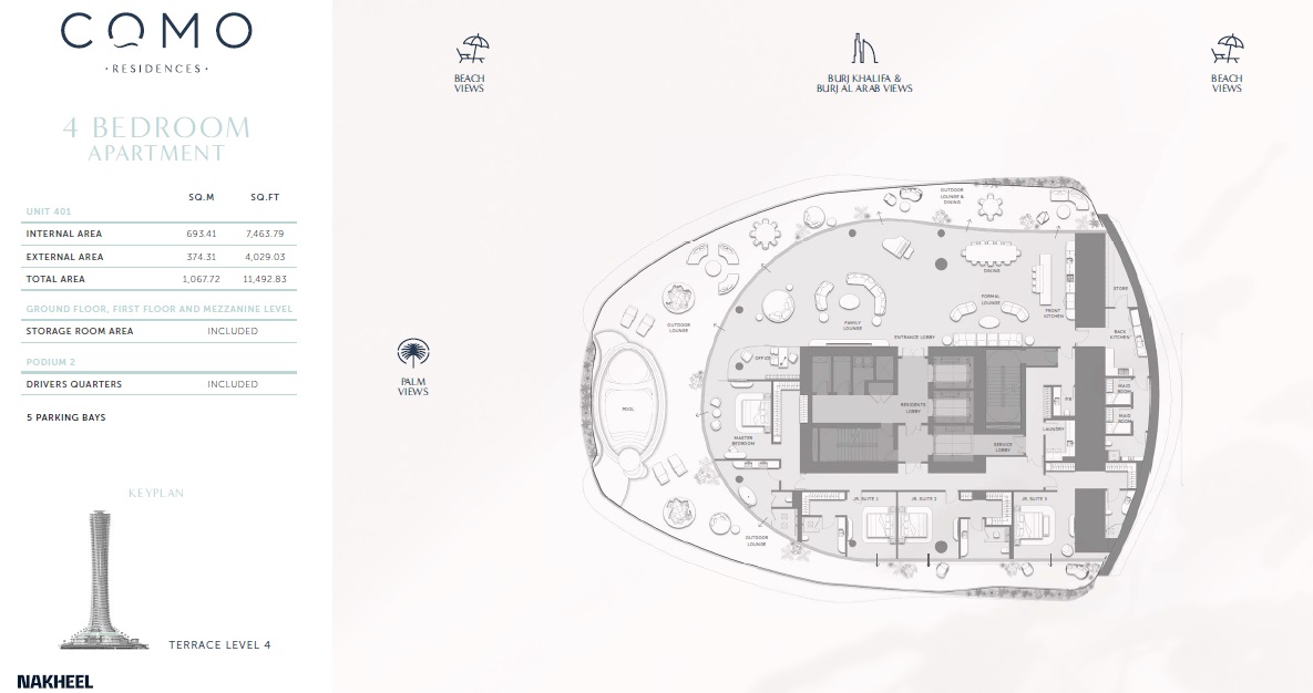 Nakheel Como Residences 4 Beds Layout