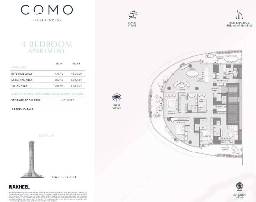 Nakheel Como Residences 4 Beds Layout