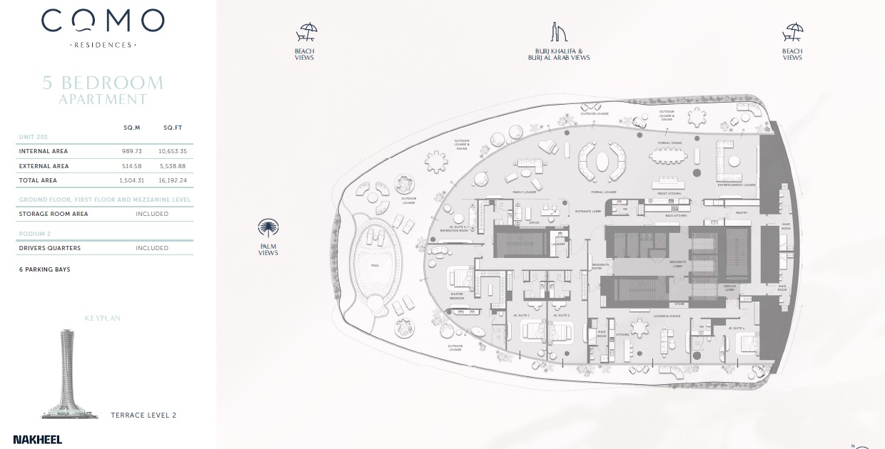Nakheel Como Residences 5 Beds Layout