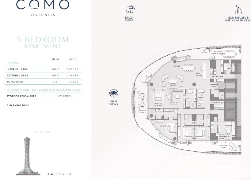 Nakheel Como Residences 5 Beds Layout