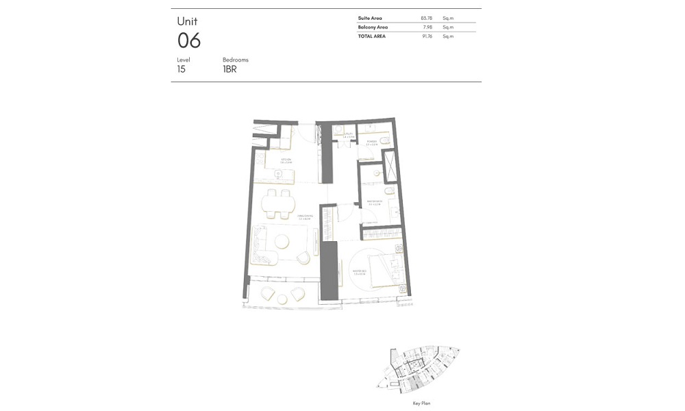 Nakheel Palm Beach Towers 1 Bed Layout