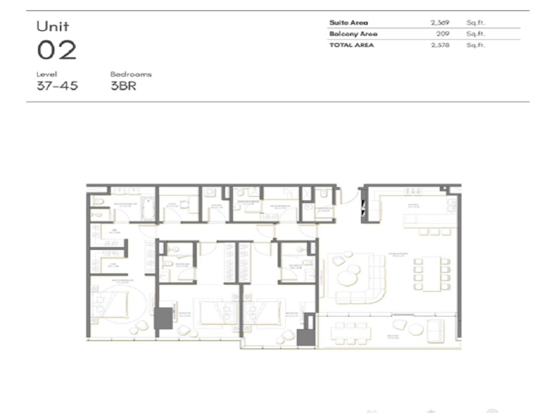 Nakheel Palm Beach Towers 3 Beds Layout