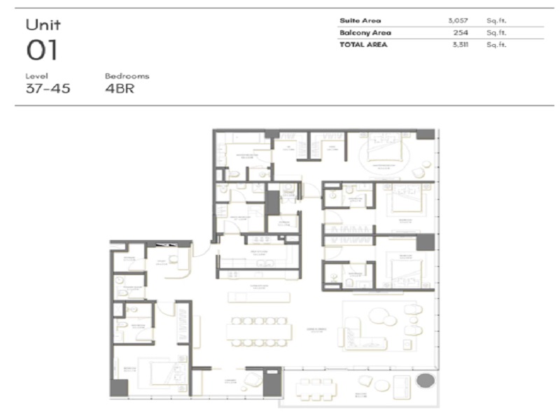 Nakheel Palm Beach Towers 4 Beds Layout