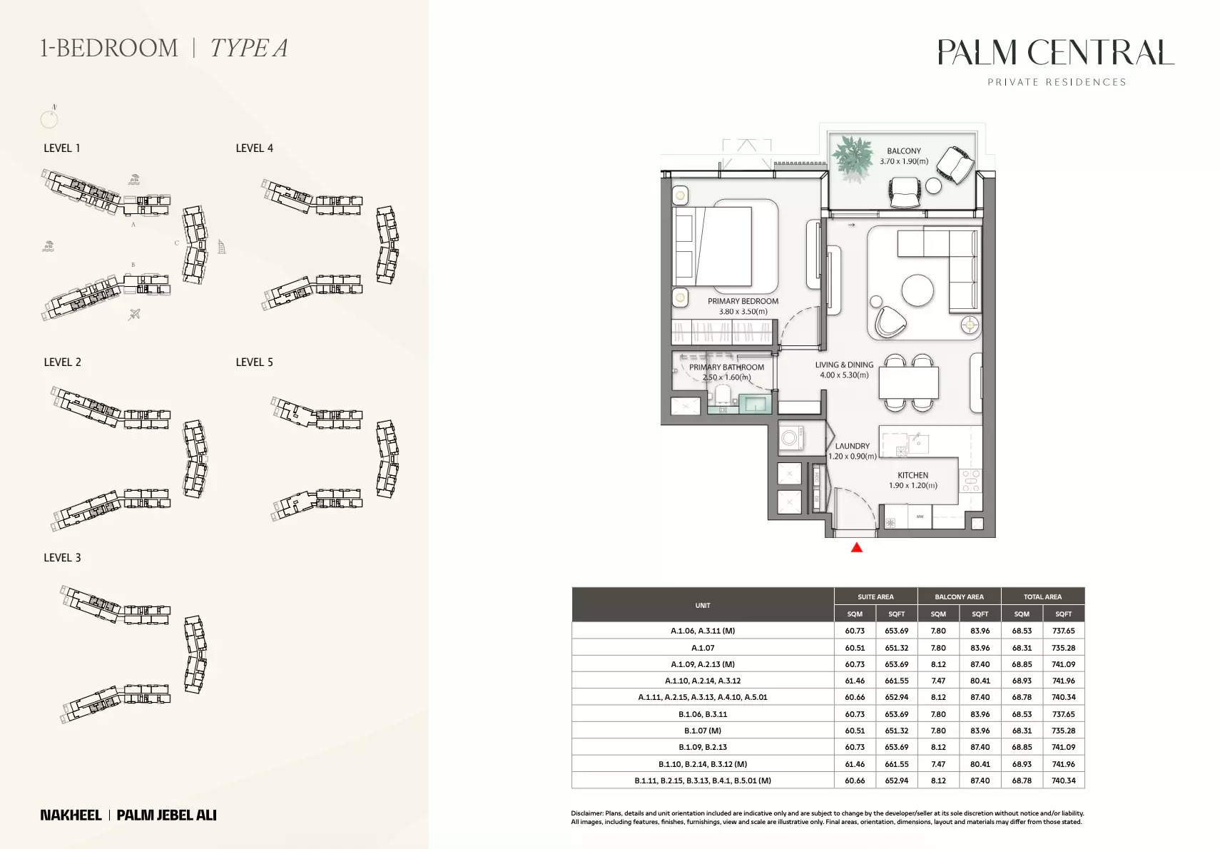 1 Bed 731 Sq. Ft. Apartment in Nakheel Palm Central Private Residences