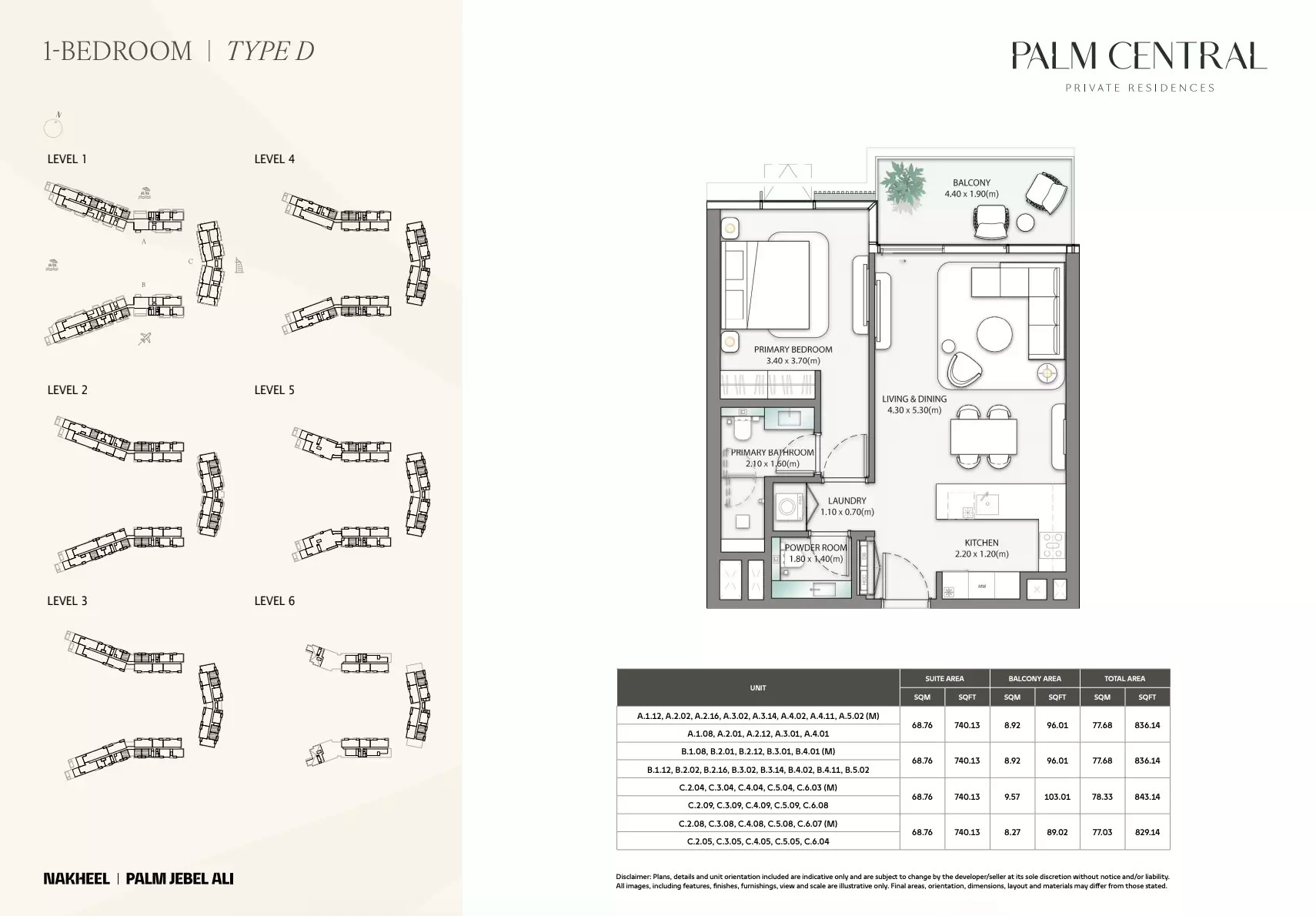 1 Bed 829 Sq. Ft. Apartment in Nakheel Palm Central Private Residences
