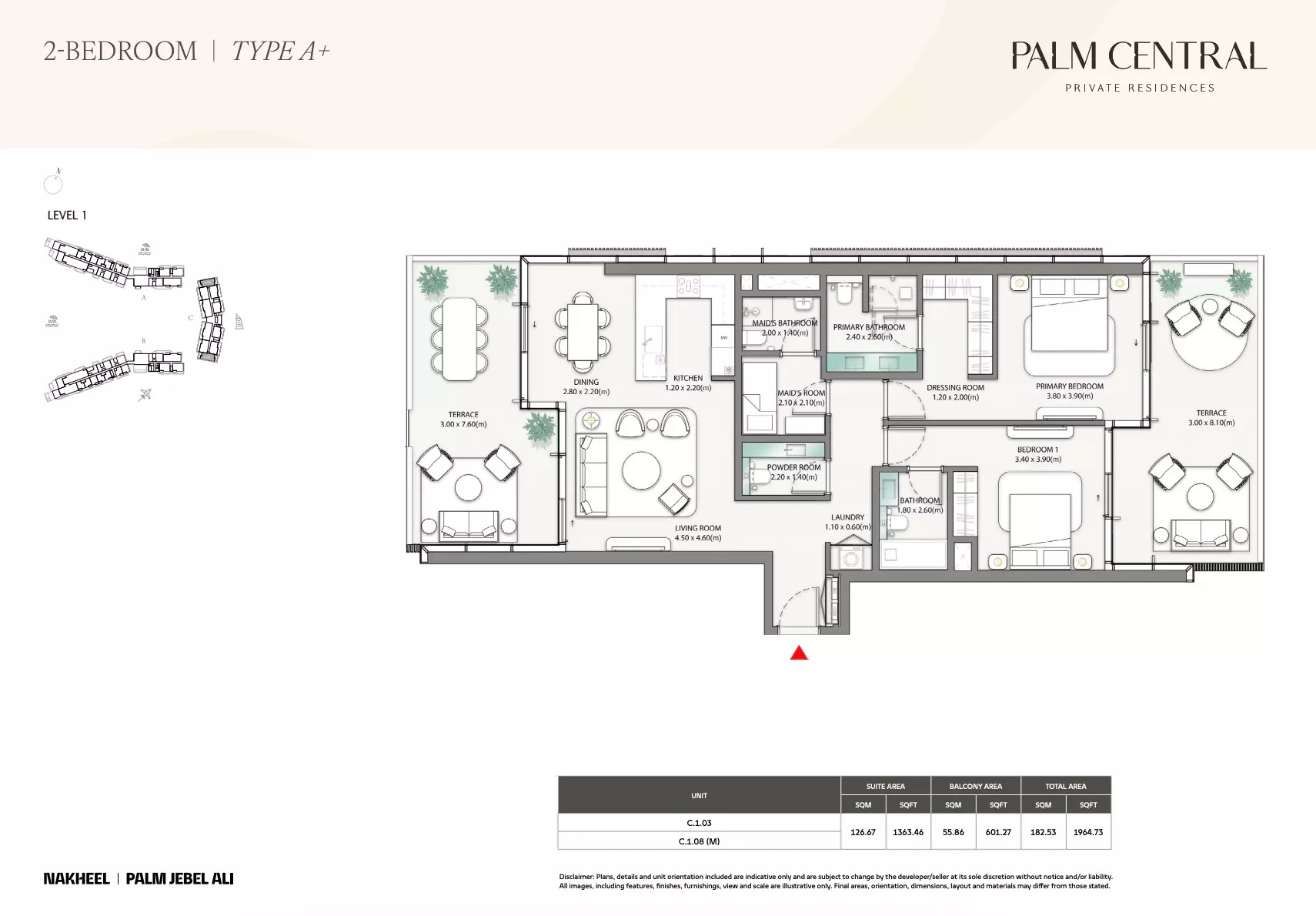 2 Beds 1964 Sq. Ft. Apartment in Nakheel Palm Central Private Residences