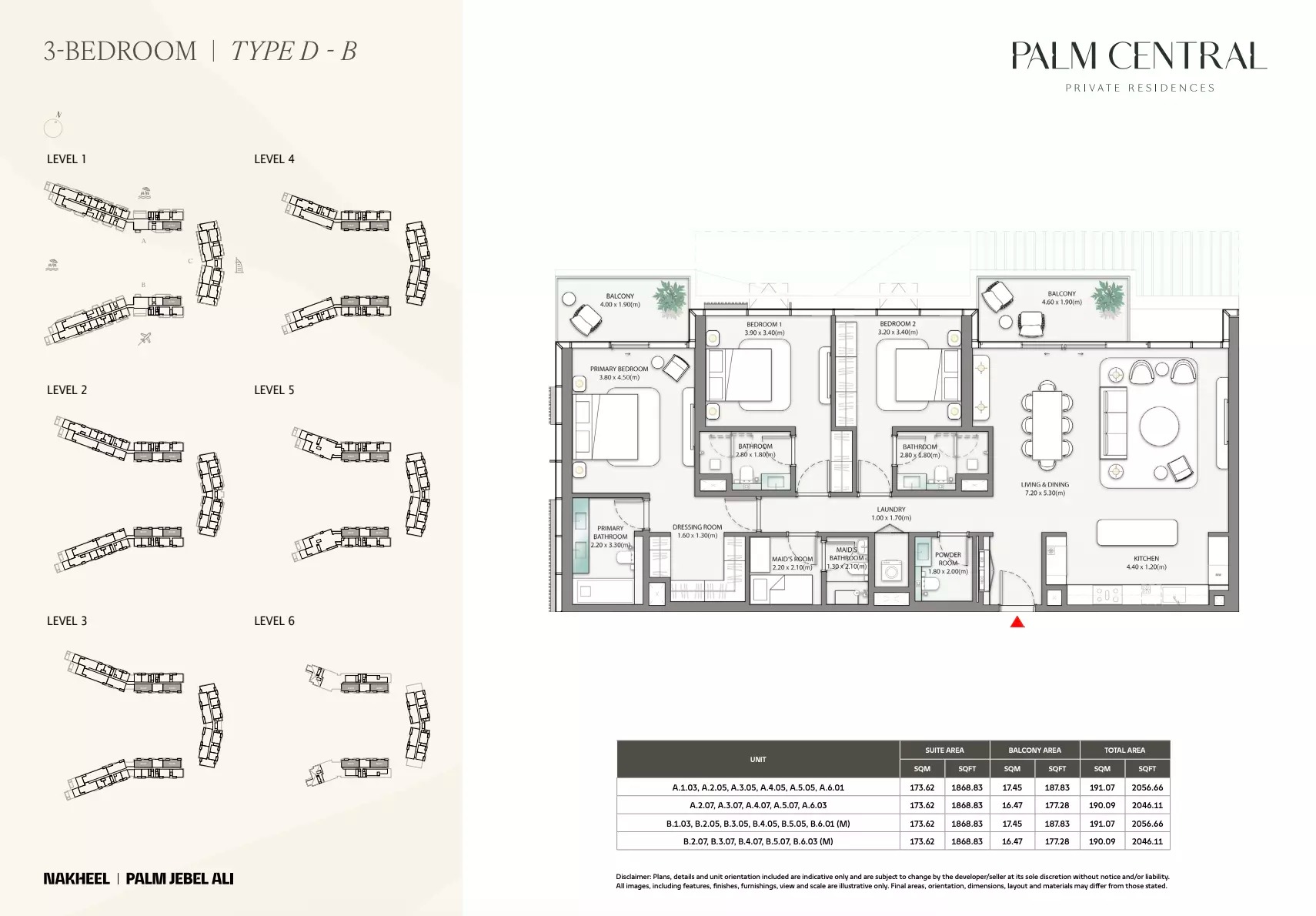 3 Beds 2046 Sq. Ft. Apartment in Nakheel Palm Central Private Residences