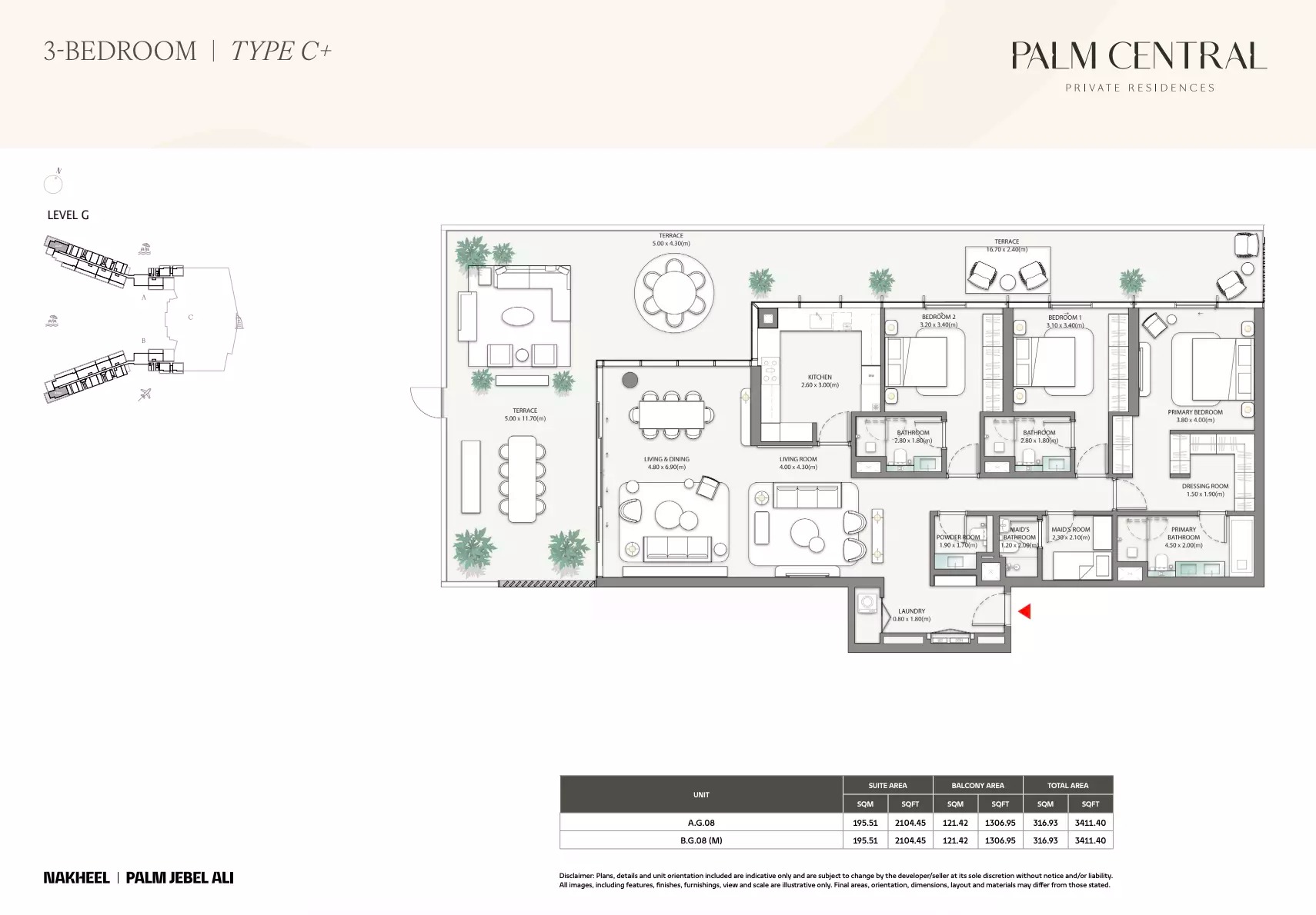 3 Beds 3411 Sq. Ft. Apartment in Nakheel Palm Central Private Residences
