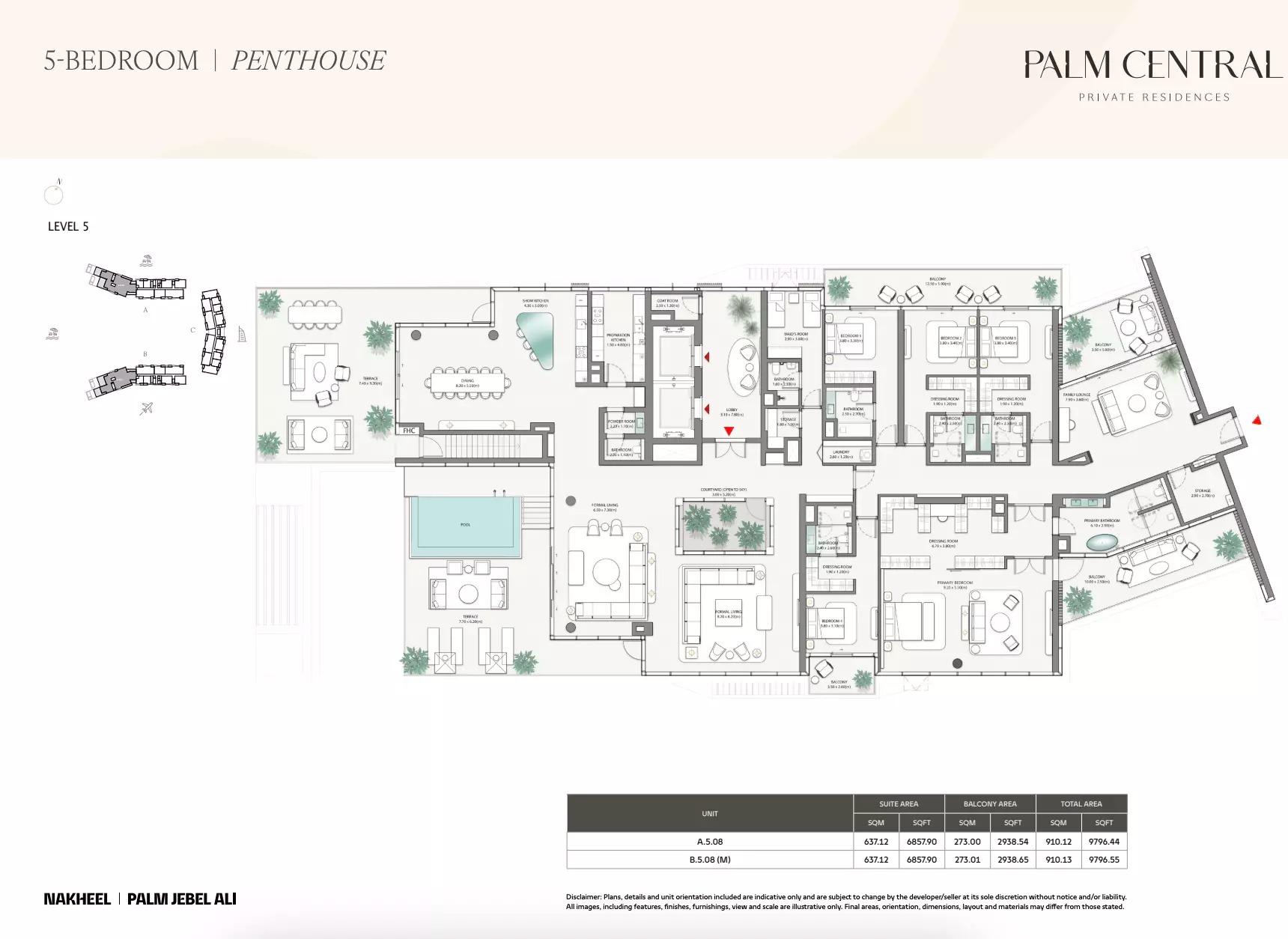 5 Beds 9796 Sq. Ft. Penthouse in Nakheel Palm Central Private Residences
