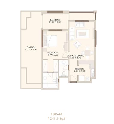 Nakheel Roxana Residences 1 Bed Layout