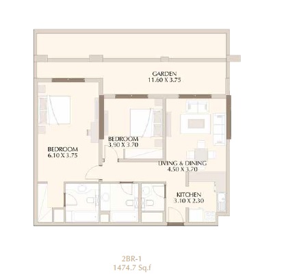 Nakheel Roxana Residences 2 Beds Layout