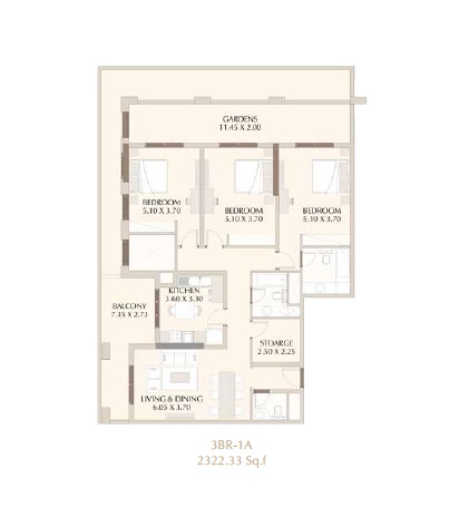 Nakheel Roxana Residences 3 Beds Layout