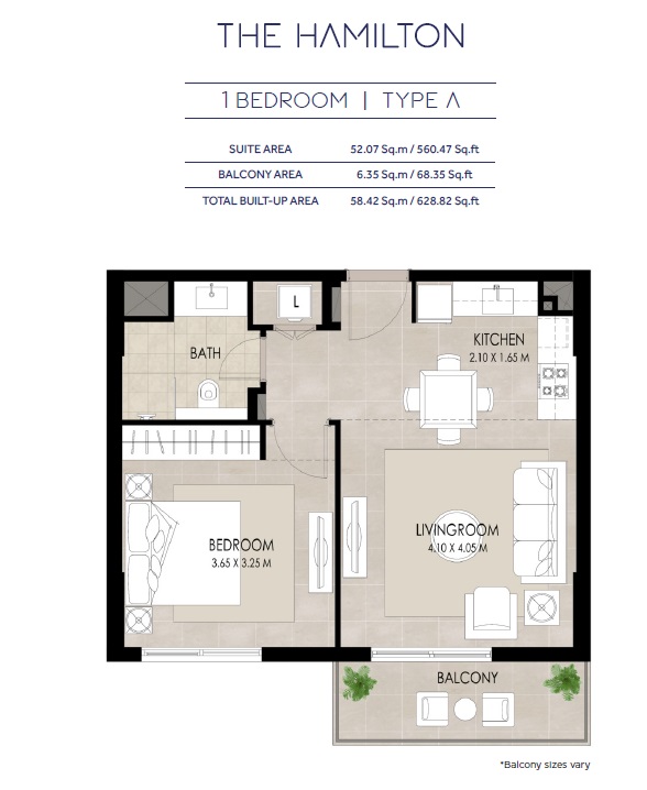 Nashma The Hamilton Residence 1 Bed Layout