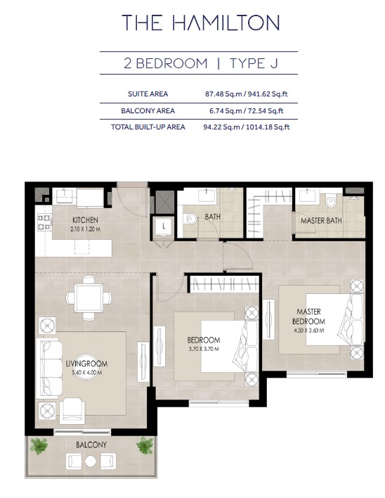 2 Beds 1014 Sq. Ft. Apartment in Nashma The Hamilton Residence