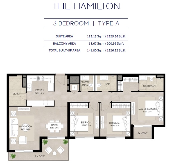 3 Beds 1526 Sq. Ft. Apartment in Nashma The Hamilton Residence
