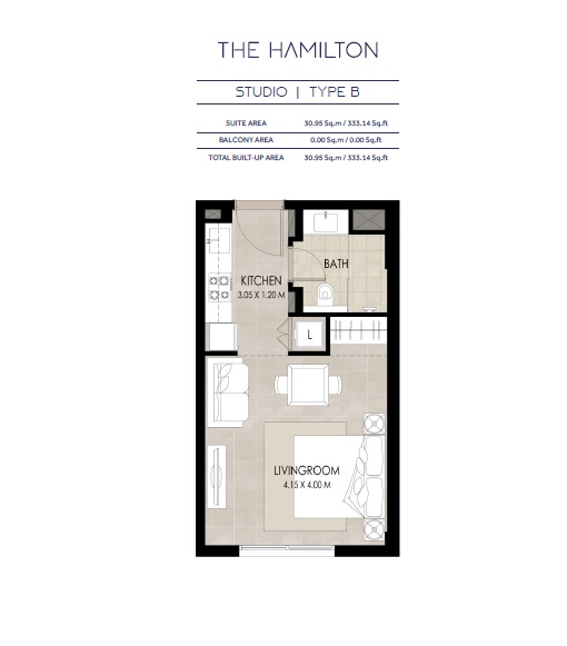 333 Sq. Ft. Studio in Nashma The Hamilton Residence