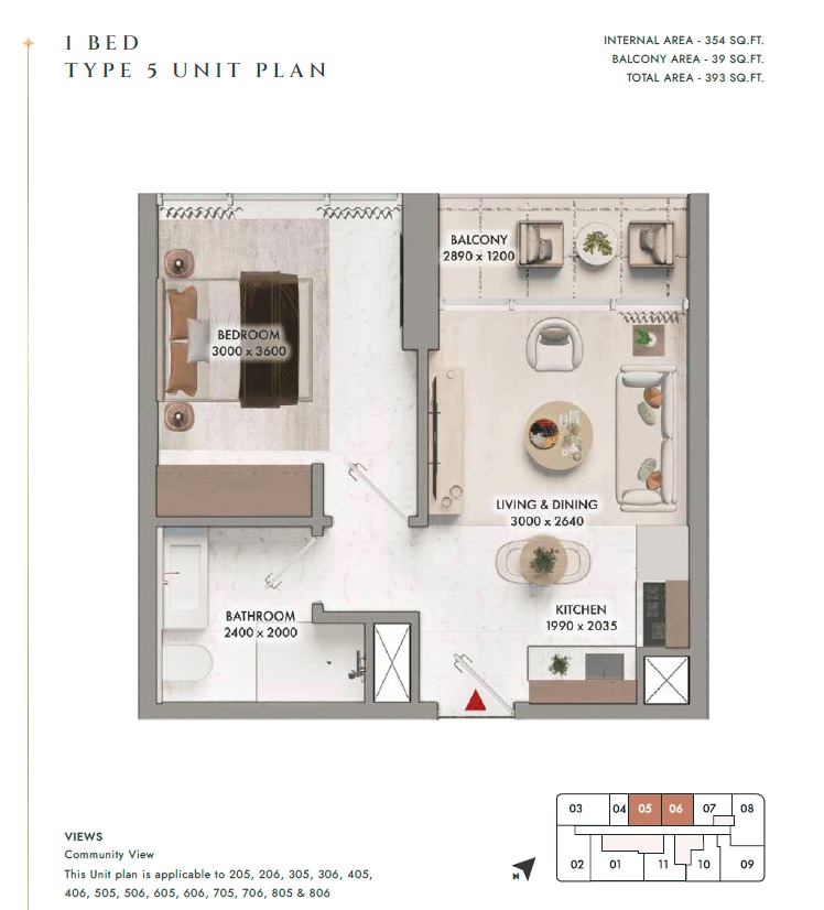 Neoterra Elmora Residence 1 Bed Layout